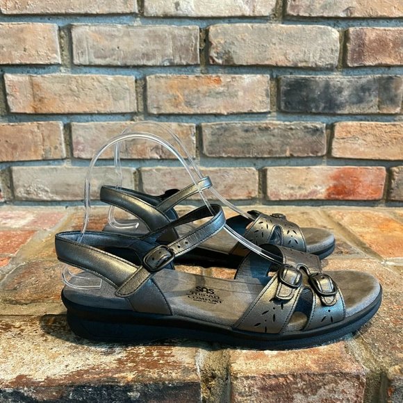 SAS Tripad Comfort Womens Leather Buckle Steel Gray Ankle Strap Sandals Size 8 - Picture 1 of 6